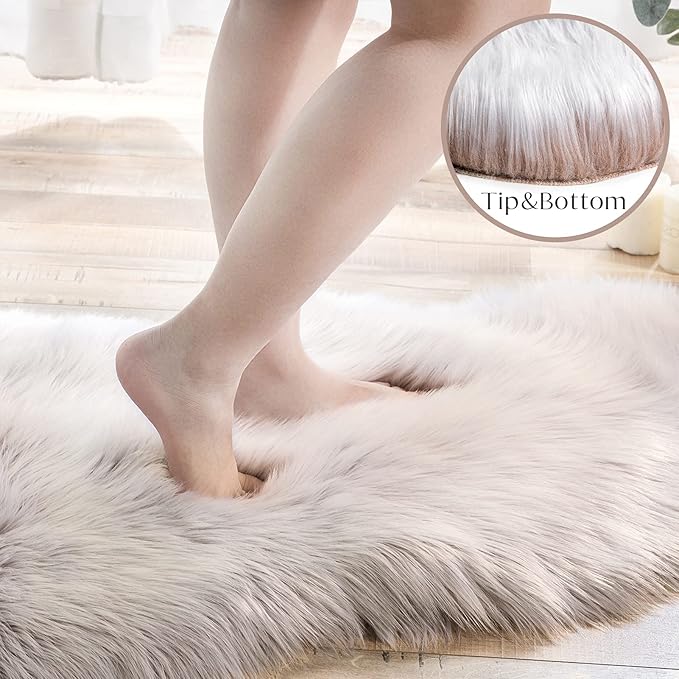 Ashler Faux Fur Rug, Fluffy Shaggy Area Rug Ultra Soft 2 x 3 Feet Sheepskin Fur Rug, Frosted Bottom Beige Fuzzy Machine Washable Shag Rug, Nursery Decor Throw Rugs for Bedroom, Living Room