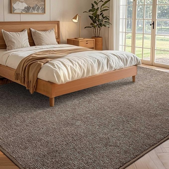 FinRèc Low Pile 6x9 Washable Area Rugs for Bedroom Living Room, Thin Rug Solid Color, Non-Slip Carpet Indoor for Home Decor (Brown)