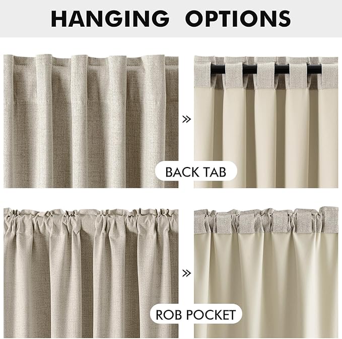 MIULEE 100% Blackout Linen Curtains for Bedroom, Stone Solid Luxury Decor Thermal Insulation Room Darkening Drapes for Living Room Nursery Back Tab Rod Pocket 42 x 90 Inches, 2 Panels