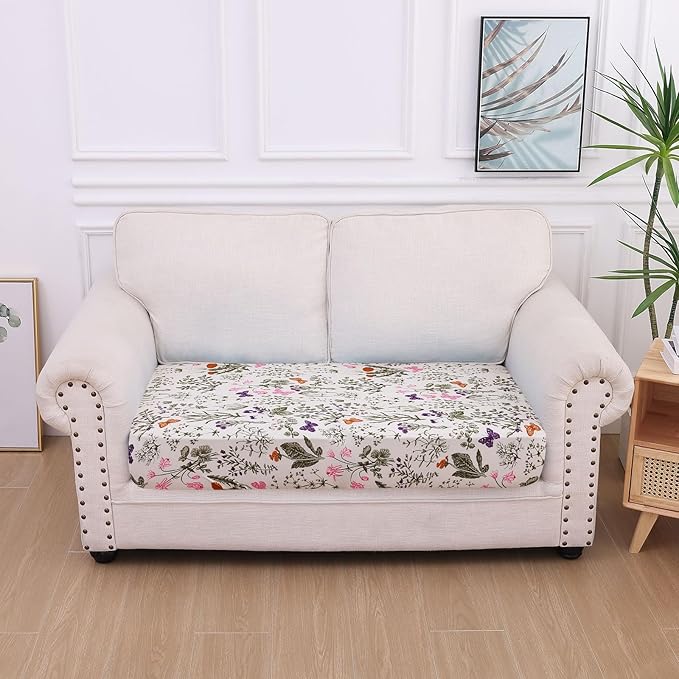 hyha Printed Couch Cushion Covers, Floral Sofa Covers Washable for 2 Cushion Couch, Stretch Pattern Outdoor Cushion Covers for Patio Furniture with Elastic Bottom(Medium, Sage Wild Green)