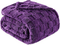 Exclusivo Mezcla Queen Size Flannel Fleece Blanket, Super Soft and Warm Lightweight Checkered Pattern Blankets for All Seasons, 90x90 Inches, Purple