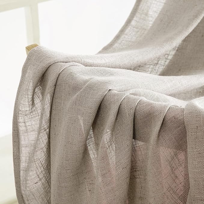 MIULEE Burlywood Birch Linen Curtains 96 Inches Long 2 Panels for Bedroom Living Room, Soft Linen Textured Window Drapes Semi Sheer Light Filtering Back Tab Rod Pocket Farmhouse Burlap Look Decor
