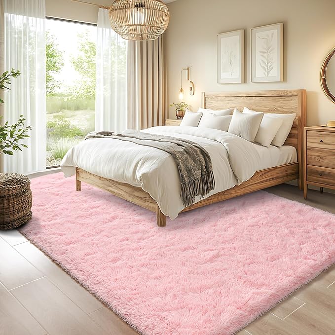 Chicrug Soft Area Rugs for Bedroom Living Room Plush Fluffy Rug 4x6 Feet, Shag Furry Area Rug Carpet Non Shedding for Nursery Children Kids Girls Room Home Decorative, Pink