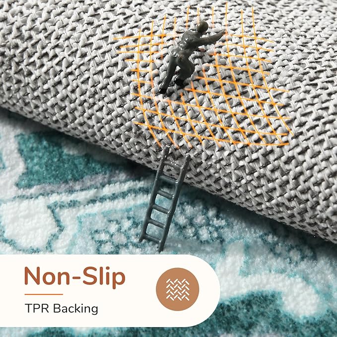 OPPODREAM Soft 6x9 Area Rugs, Washable Rug 6x9 with Non Slip Backing, Faux Cashmere Low-Pile 6 x 9 Carpet, Teal & Turquoise & Cream
