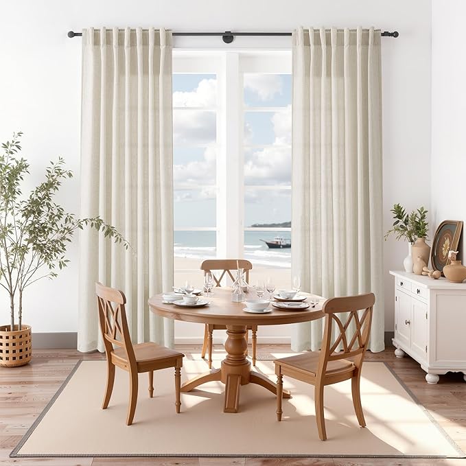 Nanspring Vanilla Linen Curtains 84 Inches Long for Living Room Light Filtering Semi Sheer Curtain Back Tab Modern Farmhouse Decor Elegant Luxury Coastal Drapes for Bedroom Office 52x84,2 Panels