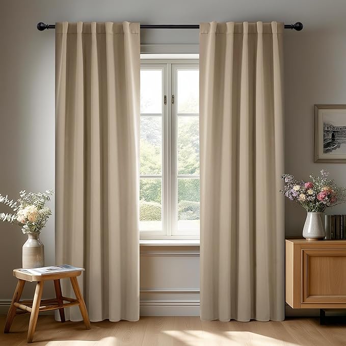 Deconovo Blackout Curtains, Thermal Insulated, W42 x L84 2 Panels, Back Tab, Machine Washable, Room-Darkening Drapes for Bedroom/Living Room Khaki