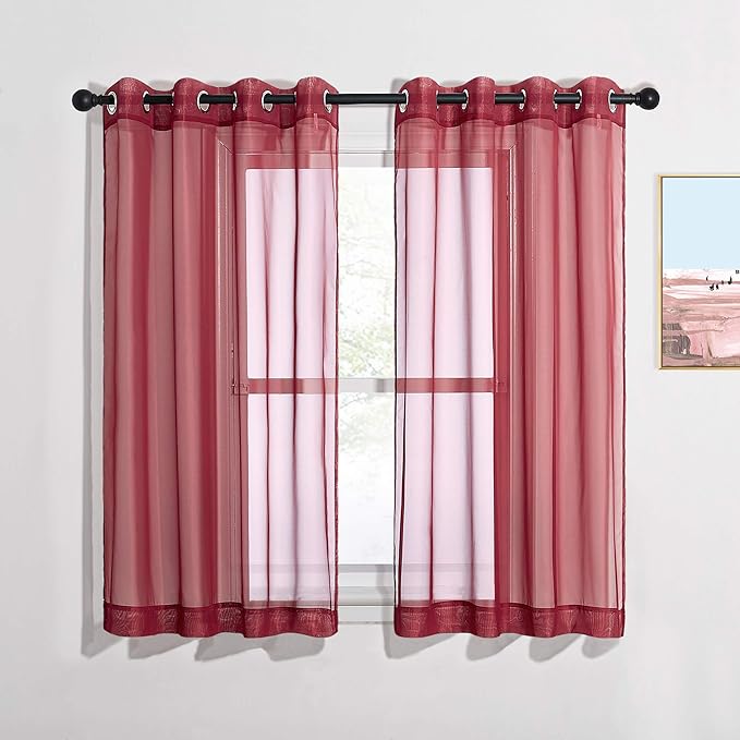 NICETOWN Christmas Sheer Window Curtains for Bedroom - Ring Top Light Weight Diaphanous Voile Drapes for Thanksgiving Day/New Year (54" W x 45" L, Haute Red, 2 Panels)