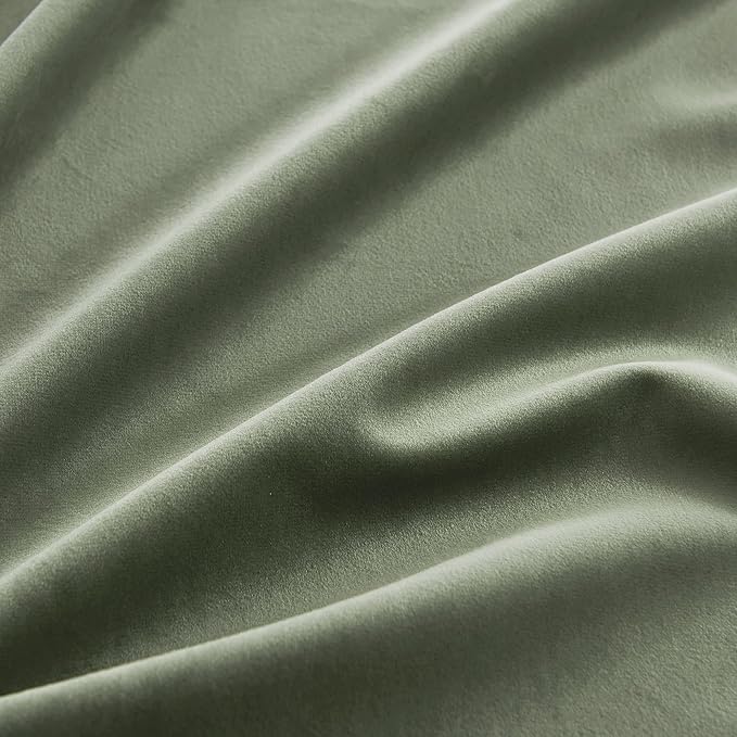 RYB HOME Sage Green Velvet Curtains 84 inches, Room Darkening Super Soft Velvet Drapes with Pleat Tape for Living Room, Thermal Insulated Window Treatment for Bedroom, W52 x L84 inch, 2 Panels