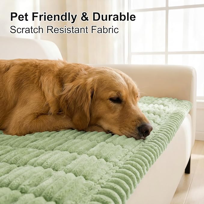 Smiry Couch Cover for Dogs Washable, Non Slip Fuzzy Pet Couch Covers for 3 Cushion Sofa Pet Friendly, Thick Soft Sofa Slipcovers Cushion Protector (Green, 27.6" x 70.9")