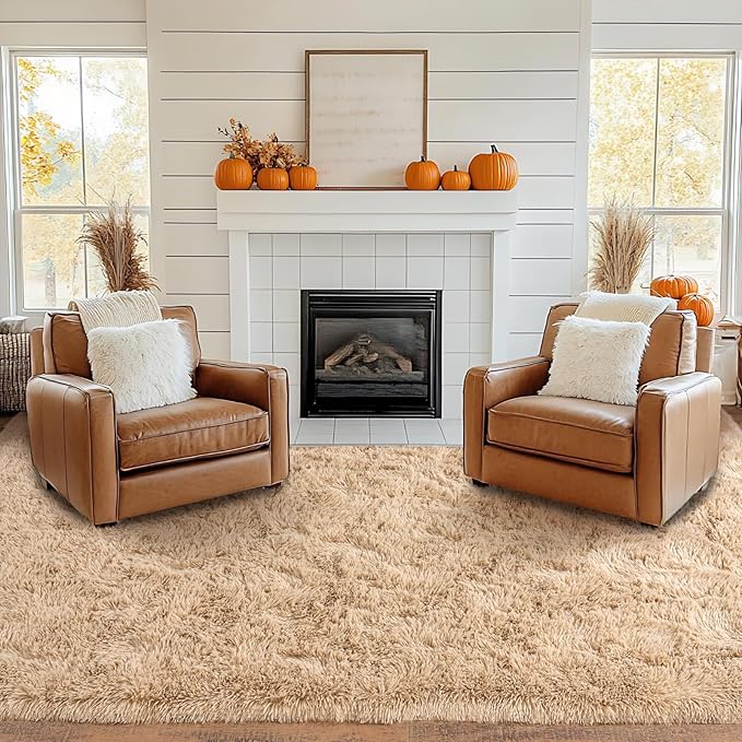 Pionblank Large Rug for Living Room 6x9 Feet, Modern Soft Shag Area Rug, Plush Fuzzy Carpet for Bedroom Girls Boys Room Home Nursery Teens Dorm Decor, Camel