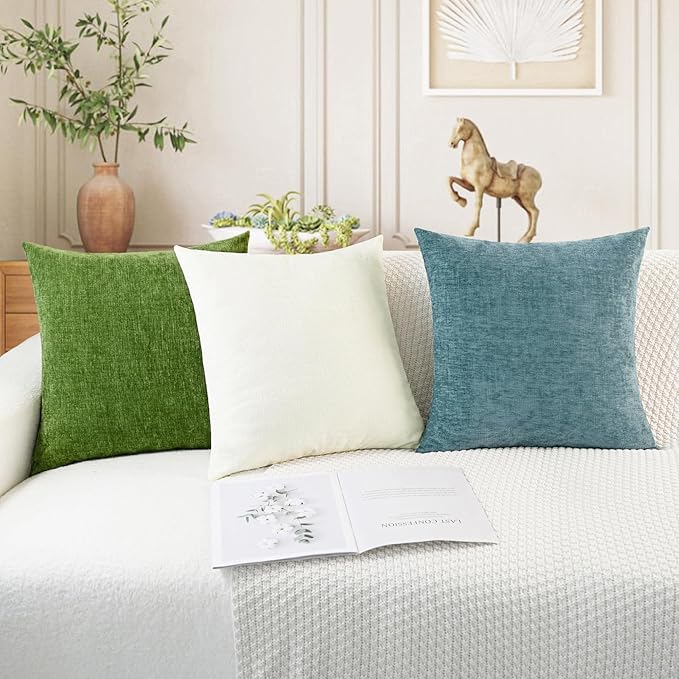 CaliTime Throw Pillow Covers Decorative 26 X 26 Inches Pack of 2 Cozy Chenille Cushion Cases for Couch Sofa Bed Living Room Home Cream