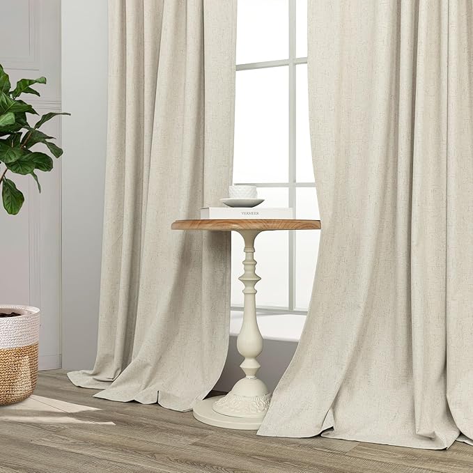 Pitalk 80 Inch Curtains 2 Panel Set Linen Blackout Curtains for Daughters Room Bedroom Thermal Black Out Long Drapes for Picture Window Apartment Hall Loft Hotel Office 52x80 Inch Length 2 Panel Beige