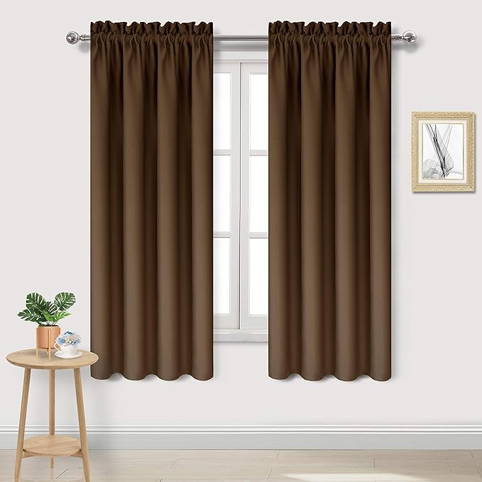 DWCN Blackout Curtains – Thermal Insulated, Energy Saving & Noise Reducing Bedroom and Living Room Curtains, Brown, W 42x L 63 Inch, Set of 2 Rod Pocket Curtain Panels