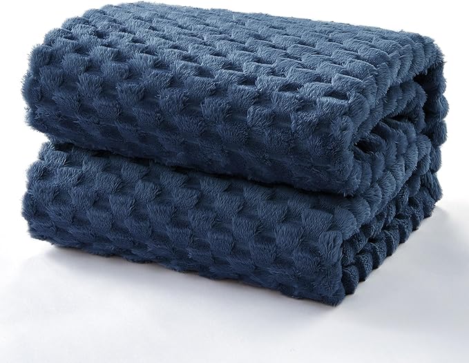 EXQ Home Fleece Blanket Throw XL for Couch or Bed - 3D Imitation Turtle Shell Jacquard Decorative Blankets - Cozy Soft Lightweight Fuzzy Flannel Blanket Suitable for All Seasons(50"×70",Dark Blue)