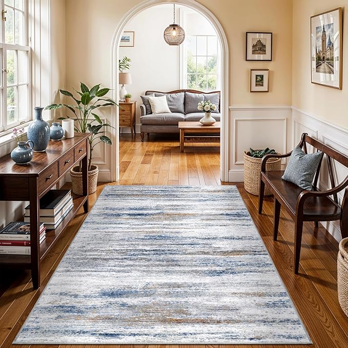4x6 Rugs for Living Room: Non-Slip Washable Area Rug for Hallway Entryway Kitchen Bedroom - Easy-to-Clean Stain and Water Resistant Carpet - Soft Low-Pile Throw Mat Navy Grey