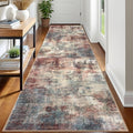 IOHOUZE Abstract Runner Rug 3x12 Ft Washable Runners for Hallways, Non Slip Kitchen Runner Printed Faux Wool Entryway Runner Indoor, Modern Abstract Floor Carpet for Hall Kitchen, Red/Multi