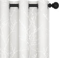 Deconovo Room Darkening Curtains, White Curtain, Thermal Insulated & Noise Reducing Drapes, Silver Branch Pattern, 42 x 63 Inch Long, Grommet Panels for Bedroom Living Room Office Nursery, Set of 2