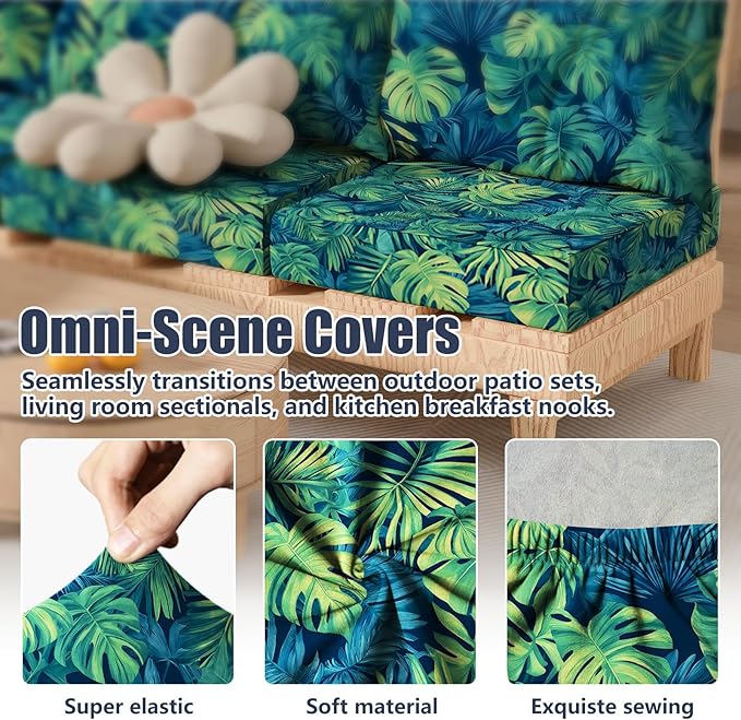 8Pcs Stretch Patio Cushion Covers, Outdoor Couch & Sofa Replacement Slipcovers for Patio Furniture Cushion Covers, Washable Reusable Furniture Protector