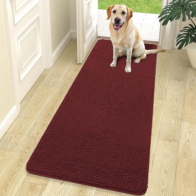 OLANLY Dog Door Mat for Muddy Paws 70x24, Absorbs Moisture and Dirt, Absorbent Non-Slip Washable Doormat, Quick Dry Chenille Mud Mat, Entry Indoor Entryway Carpet for Inside Floor, Caramel Russet