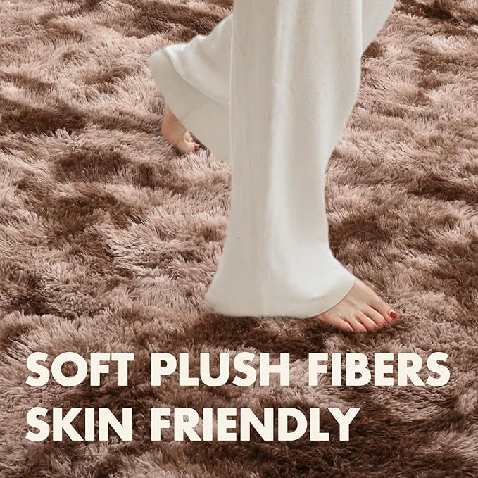 6x9 Ft Large Shag Brown Area Rug for Living Room, Tie-Dyed Ultra Soft Fluffy Furry Rugs for Bedroom Indoor Floor, Aesthetic Carpet for Kids Home Decor (Coffee)