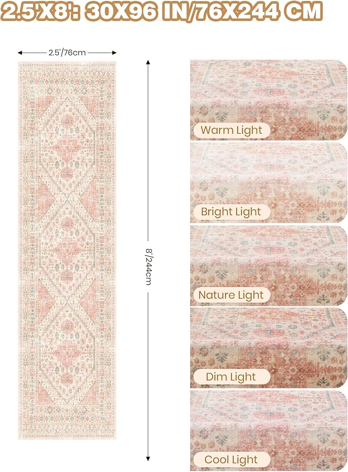 Kitchen Runner Rug Non Slip Washable 2.5x8, Soft Low Pile Entryway Rug Runners for Hallways,Carpet Runner for Living Room,Kitchen, Laundry, Bathroom(Pink,2.5'x8')