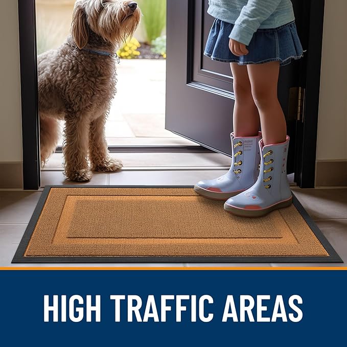 OLANLY Front Door Mat Indoor Outdoor Entrance, Waterproof All-Season, All-Weather Doormat, Sturdy Natural Rubber, Low Profile, Easy Clean Patio Porch Entryway Mat, 35x23, Tangerine Orange