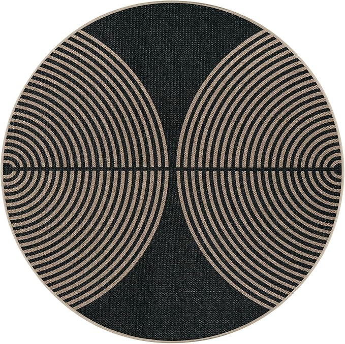 Lahome Enfys Modern Rainbow Round Rug 4ft, Circular Indoor Outdoor Kitchen Rug Washable Farmhouse Carpet, Contemporary Non Slip Round Door Mat for Bedroom Front Porch