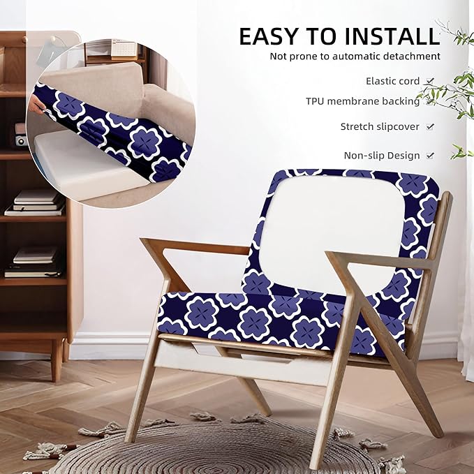 8Pcs Outdoor Cushion Covers, Patio Cushion Covers,Stretch Elastic Slipcovers, Replacement Washable & Reusable Furniture Protector for Patio Couch(Dark Blue Geometric Pattern,8PCS)