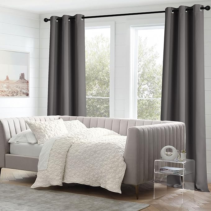 NICETOWN Grey Blackout Curtains 63 inch Length for Bedroom, Grommet Top Room Darkening Thermal Window Treatments Solid Vertical Drapes for Living Room, 2 Panels, W40 x L63