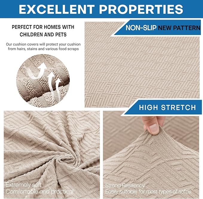 XINEAGE 2026 New 4 Pieces Couch Covers for 3 Cushion Couch Super Stretch Thick Soft Sofa Cover Anti Slip Sofa Slipcover Dogs Cats Furniture Protector (Khaki, 71"-91")