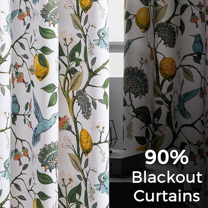Topfinel Blue and White Winter Coquette Vintage Fancy Hummingbird Patterned Shabby Chic Farmhouse Room Darkening for Dining Room Living Room Bedroom,Floral Drapes 84 Inch Length Grandmillennial Decor