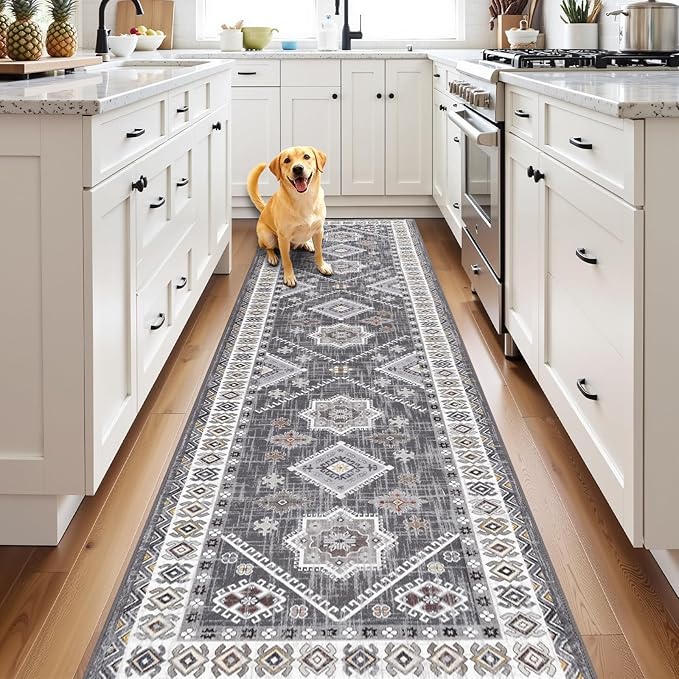 HEBE Washable Kitchen Rugs Runner 2'x 10', Non Slip Hallway Runner Rug, Low Pile Entryway Rug Laundry Room Mat Kitchen Carpet Runners for Hallways, Bathroom, Laundry, Bedside Rug