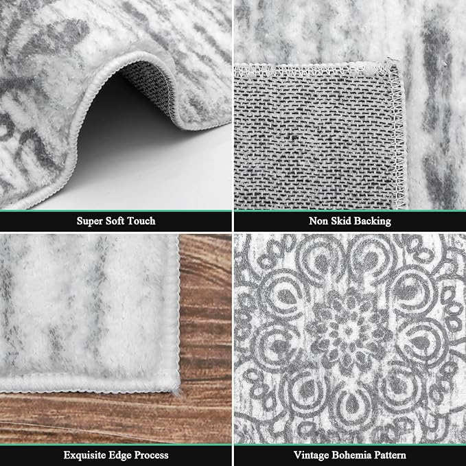 HEBE Hallway Runner Rug 2'x5' Washable Vintage Distressed Area Rugs Non Slip Laundry Rug Runner Boho Floor Carpet Runners for Hallways Entryway Laundry Room Kitchen Bathroom