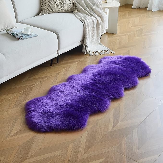 duduta Purple Faux Sheepskin Runner Rugs 2x6 ft, Fluffy Fur Sofa Couch Covers Shag Rug for Bedroom Living Room Hallway Home Decor Non Slip