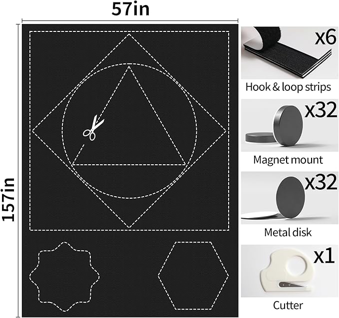 BKSAI 100% Blackout Window Cover, Portable Magnetic Black Out Curtains for Window, Black Out Shades No Drill Cuttable Blackout Blinds for Bedroom, RV, Nursery, Media Room, 158x57 inch