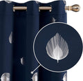 Deconovo Thermal Insulated Palm Fan Foil Print Curtain Room Darkening Grommet Blackout Curtains for Living Room 42 x 84 Inch Navy Blue 2 Panels