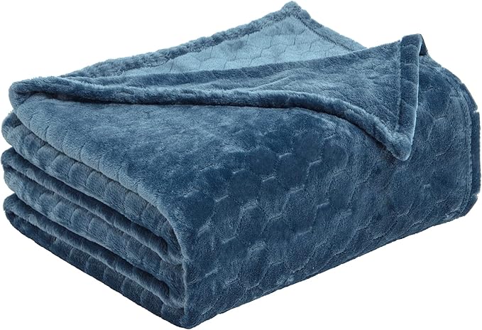 TOONOW Fleece Blanket Super Soft Plush Throw Blanket Twin Size 60" x 80", Cozy Fuzzy Bed Blankets Geometric Pattern Comfy Microfiber Flannel Blankets for Couch, Bed, Sofa, Navy Blue
