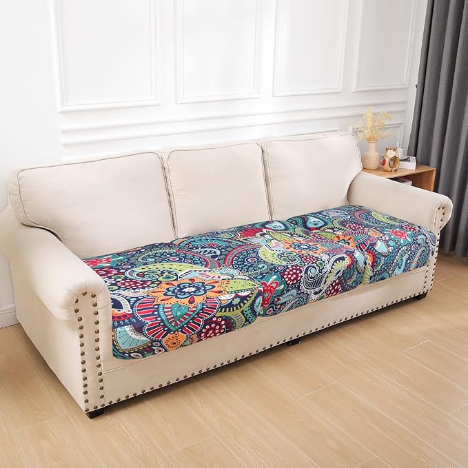 hyha Printed Couch Cushion Covers, Floral Sofa Covers Washable for 3 Cushion Couch, Stretch Pattern Outdoor Cushion Covers for Patio Furniture with Elastic Bottom(3 Packs, Paisley)