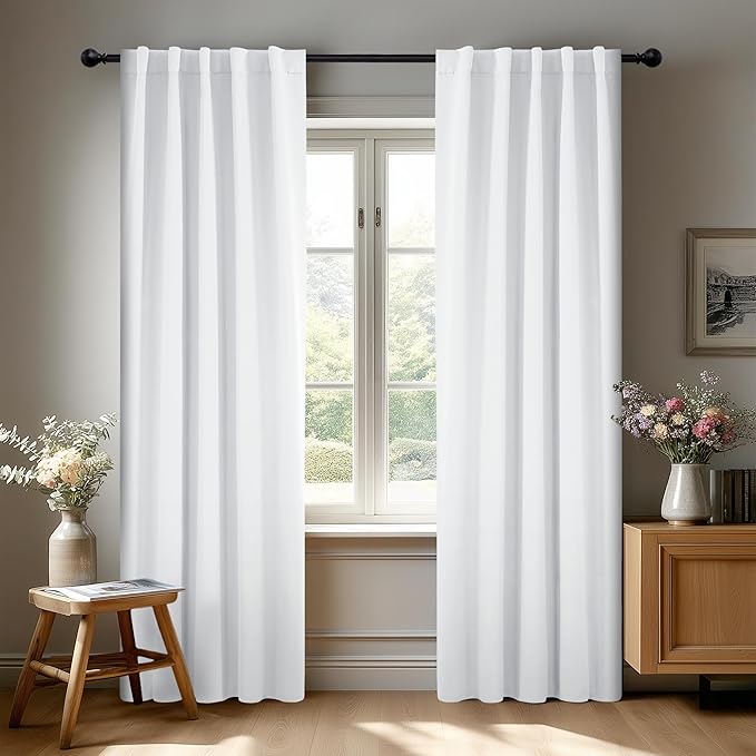 Deconovo Room Darkening Curtains, Thermal Insulated Noise-Reducing Window Panels for Bedroom, Living Room and Home Office, 2 Panels, Pure White, 42W x 72L Inch