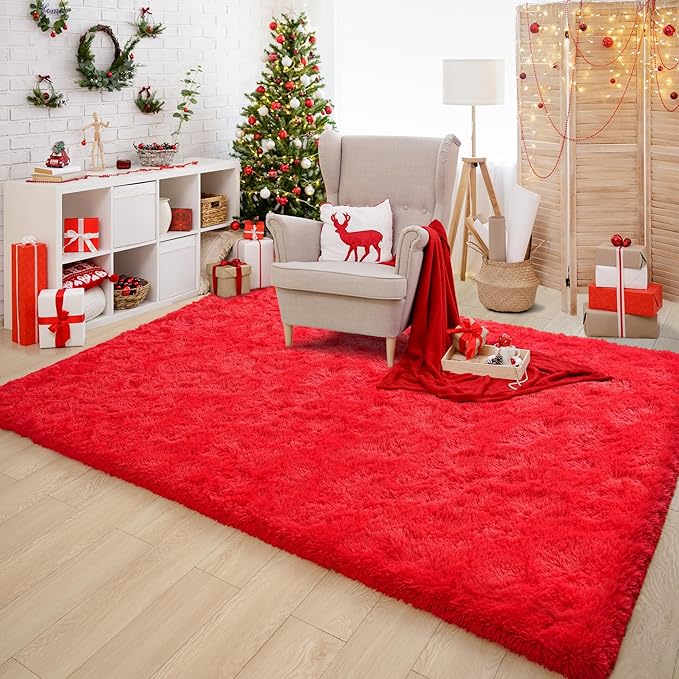 Chicrug Soft Area Rugs for Bedroom Living Room Plush Fluffy Rug 3x5 Feet, Shag Furry Area Rug Carpet Non Shedding for Nursery Children Kids Girls Room Home Decorative,Red
