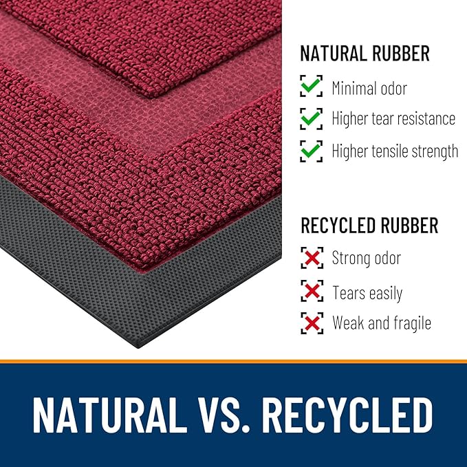 OLANLY Front Door Mat Indoor Outdoor Entrance, Waterproof All-Season, All-Weather Doormat, Sturdy Natural Rubber, Low Profile, Easy Clean Patio Porch Entryway Mat, 59x23, Burgundy