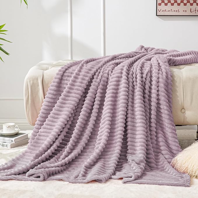 BEDELITE Fleece Blanket Twin Size – 3D Ribbed Jacquard Soft and Warm Decorative Fuzzy Blankets – Cozy, Fluffy, Plush Lightweight Throw Blankets for Couch, Bed, Sofa(Dusky Violet, 60x80 inches)