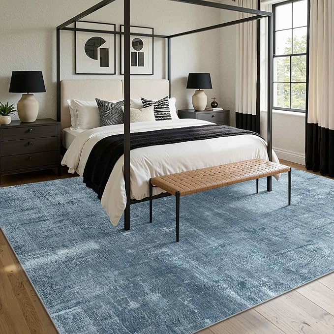Latte&Fog 10x14 Area Rug for Living Room, Extra Large Blue Modern Abstract Washable Rugs, Boho Non Slip Low Pile Carpet for Indoor Bedroom Dining Room, Office, Dorm, Classroom and Farmhouse - Blue