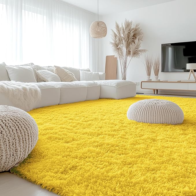 OLANLY 9x12 Machine Washable Large Area Rugs for Living Room, Bedroom, Soft Fluffy Shaggy Bedside Rug, Indoor Floor Carpet for Kids Girls and Boys, Dorms, Nursery, Home Decor Aesthetic, Yellow