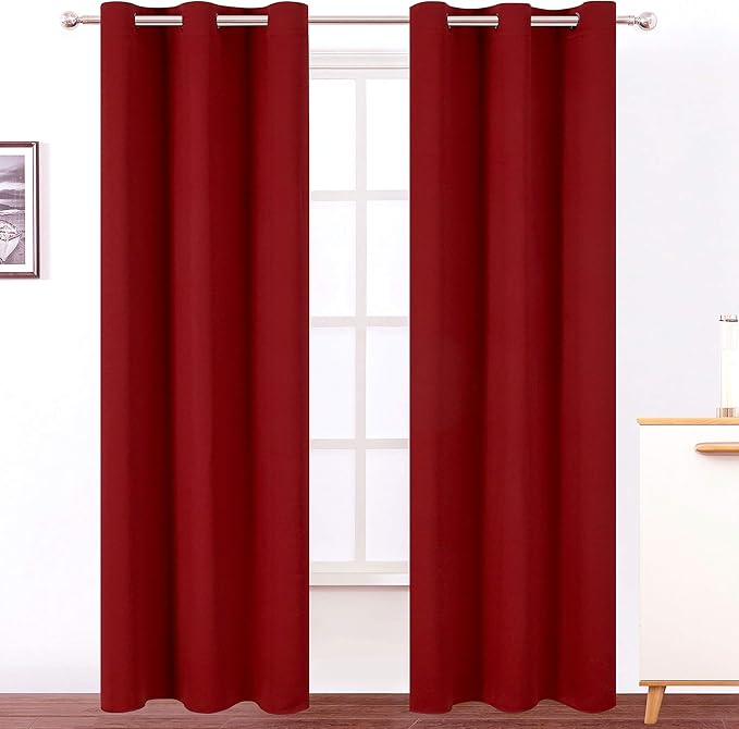 LEMOMO Blackout Curtains 42 x 84 Inch - Red Curtains Set of 2 Panels - Room Darkening, Thermal Insulated for Living Room