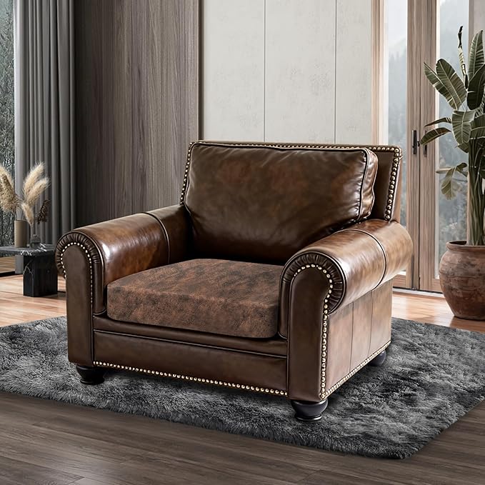 Leather Look Couch Cushion Covers Sofa Seat Slipcovers Sets Couches Furniture Protector for Sectional Armchair Loveseat Pets Kids Stretch Spandex Fabric (1 Cushion Armchair, Dark Brown)