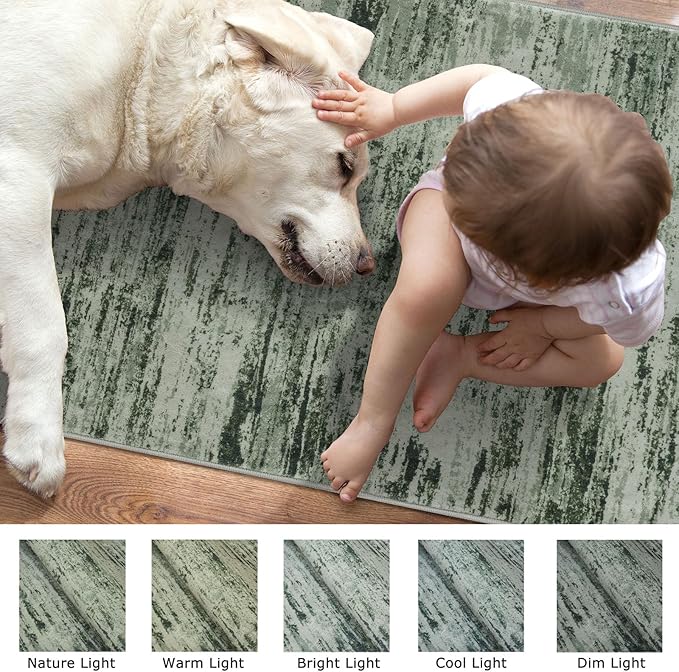 Lansny Modern Abstract Entryway Rug Indoor 2x3 Washable Rug Non-Slip Soft Small Area Rug Forest Green Kitchen Mats Thin Print Faux Wool Floor Carpet Throw Rugs for Entrance Bedroom