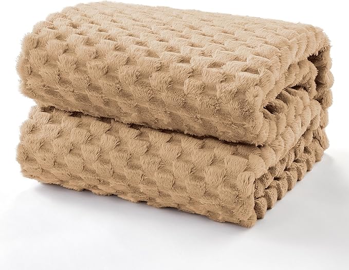 EXQ Home Fleece Blanket Queen Size for Couch or Bed - 3D Imitation Turtle Shell Jacquard Decorative Blankets - Cozy Soft Lightweight Fuzzy Flannel Blanket Suitable for All Seasons(90"×90",Brown)
