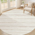 Nakagishi Round Rug Boho Area Rugs: 6x6 Washable Large Circle Neutral Soft Stain Resistant Non-Slip Carpet for Women Aged 25-45 Farmhouse Decor Enthusiasts - Living Room Bedroom Dining Room Nursery