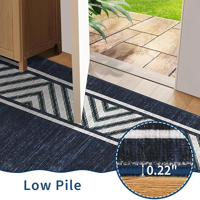 GarveeHome Bordered Bedroom Rugs 5x7 Ultra-Soft Indoor Carpet, Non-Slip Modern Geometric Living Room Rug, Stain-Resistant Neutral Accent Floor Cover for Dining Room, Nursery, Office, Navy Blue